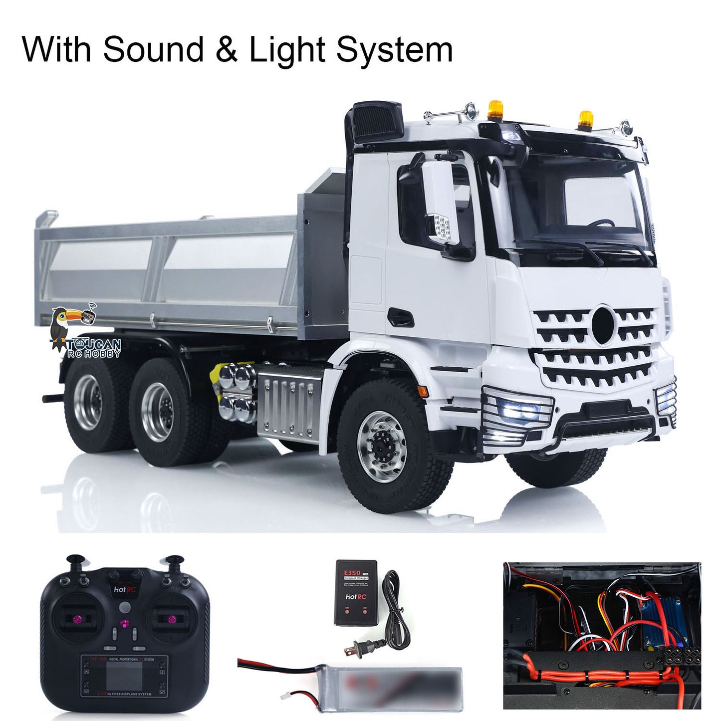 2Speed 3348 Metal Chassis 1/14 RTR RC Hydraulic Dumper Remote Control Tipper Model NO Lock Differential Axle Light Sound Battery