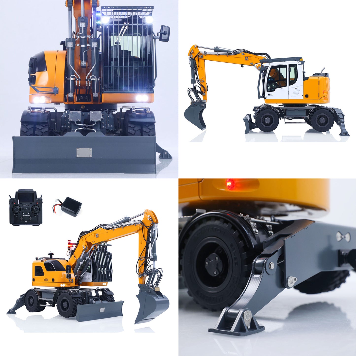 LR914 PRO MAX Metal 4WD 1/14 RC Hydraulic Wheeled Excavator 11-ways Valve Ready to Run Radio Controlled Digger PL18EV Lite Battery Light Sound System