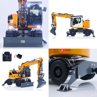 LR914 PRO MAX Metal 4WD 1/14 RC Hydraulic Wheeled Excavator 11-ways Valve Ready to Run Radio Controlled Digger PL18EV Lite Battery Light Sound System