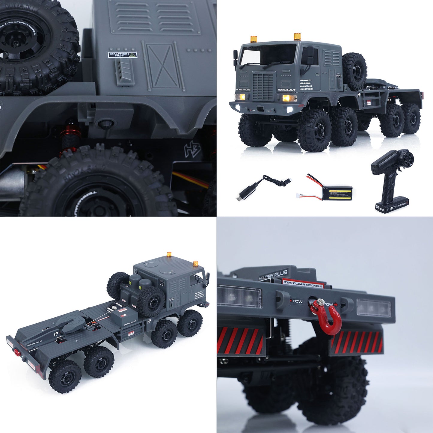 US Stock RTR 1/18 Radio Control Military Truck 8*8 RC Off Road Vehicle 280 Brushed Motor Fifth Wheel Winch Metal Hook All Wheel Steering
