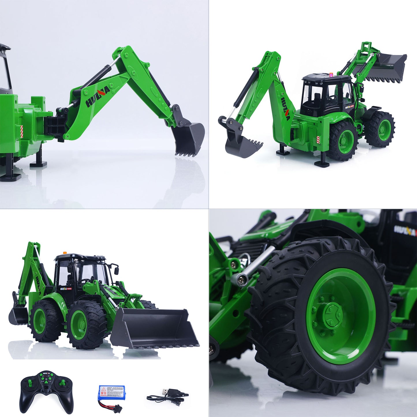 US STOCK HUINA 1/14 1579 Remote Control Backhoe Excavator 2.4G 9CH RC Loader Model Toys
