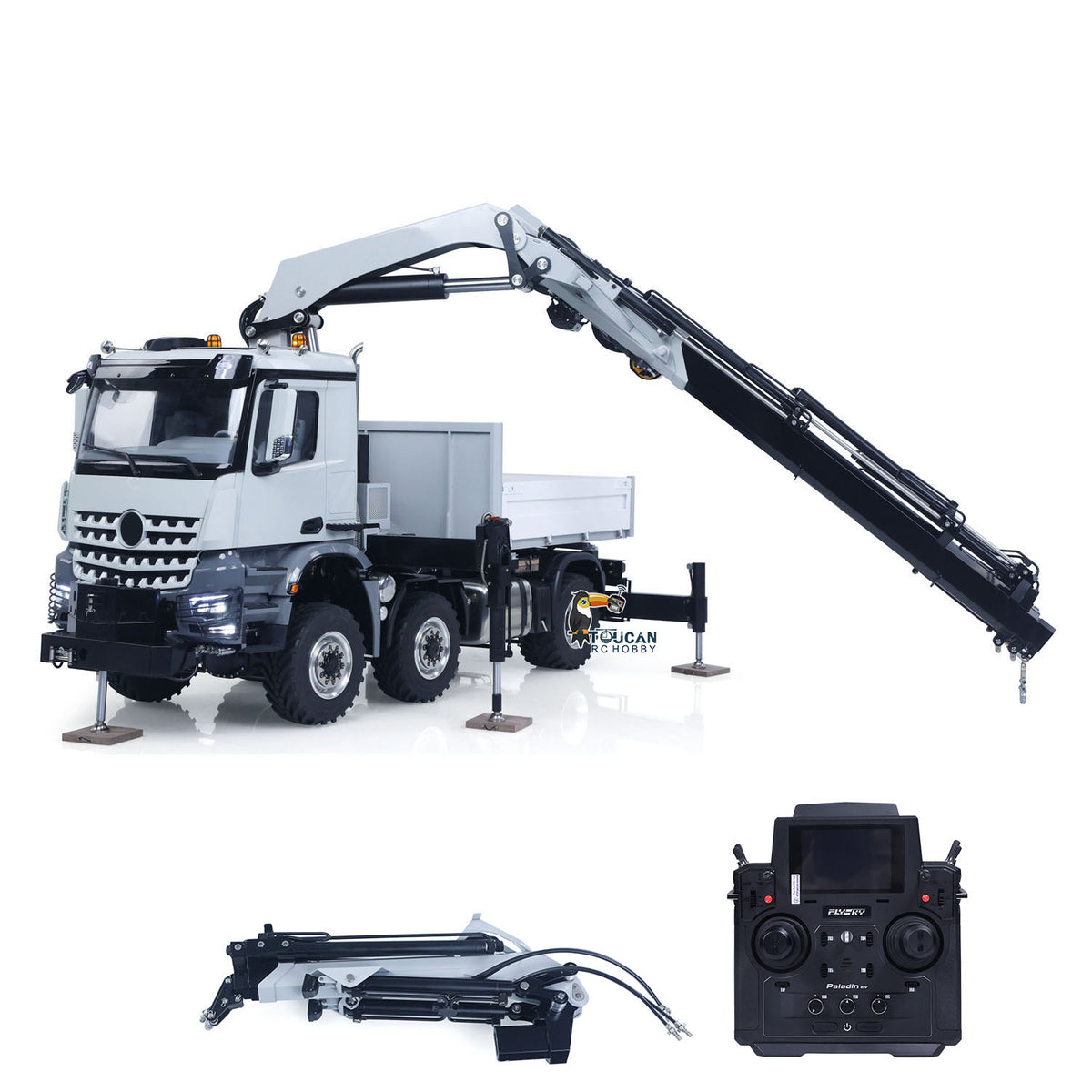 4151 AK Metal 1/14 RC Tractor Truck with Hydraulic Crane Fly Jib Arm Bucket 6*6 Remote Control Farm Car 3Speed Model Lorry Sound