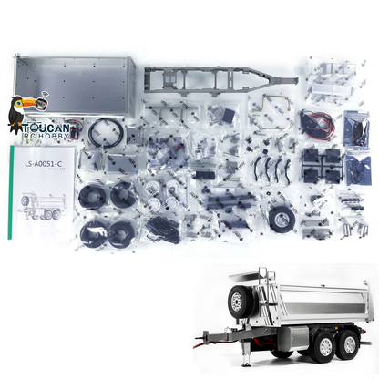 LESU 2-Axle Metal 1/14 RC Hydraulic Full Trailer Remote Control Self-dumping Truck Model DIY Car Optional Versions KIT