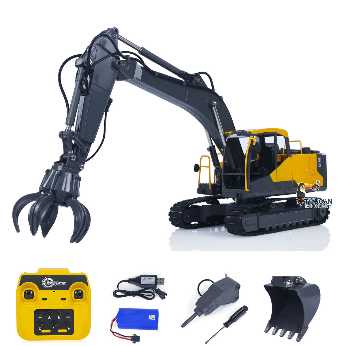 1/16 DoubleE E598 003 Electric Lifting RC Excavator Metal 2Arms Remote Control Digger Hammer Bucket Claw 360 Degrees Rotating