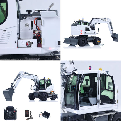 1/14 Remote Control Hydraulic Wheeled Excavator 7CH Valves 2WD/4WD Metal RC Digger RTR Axle Lock Flysky PL18EV Lite Light System