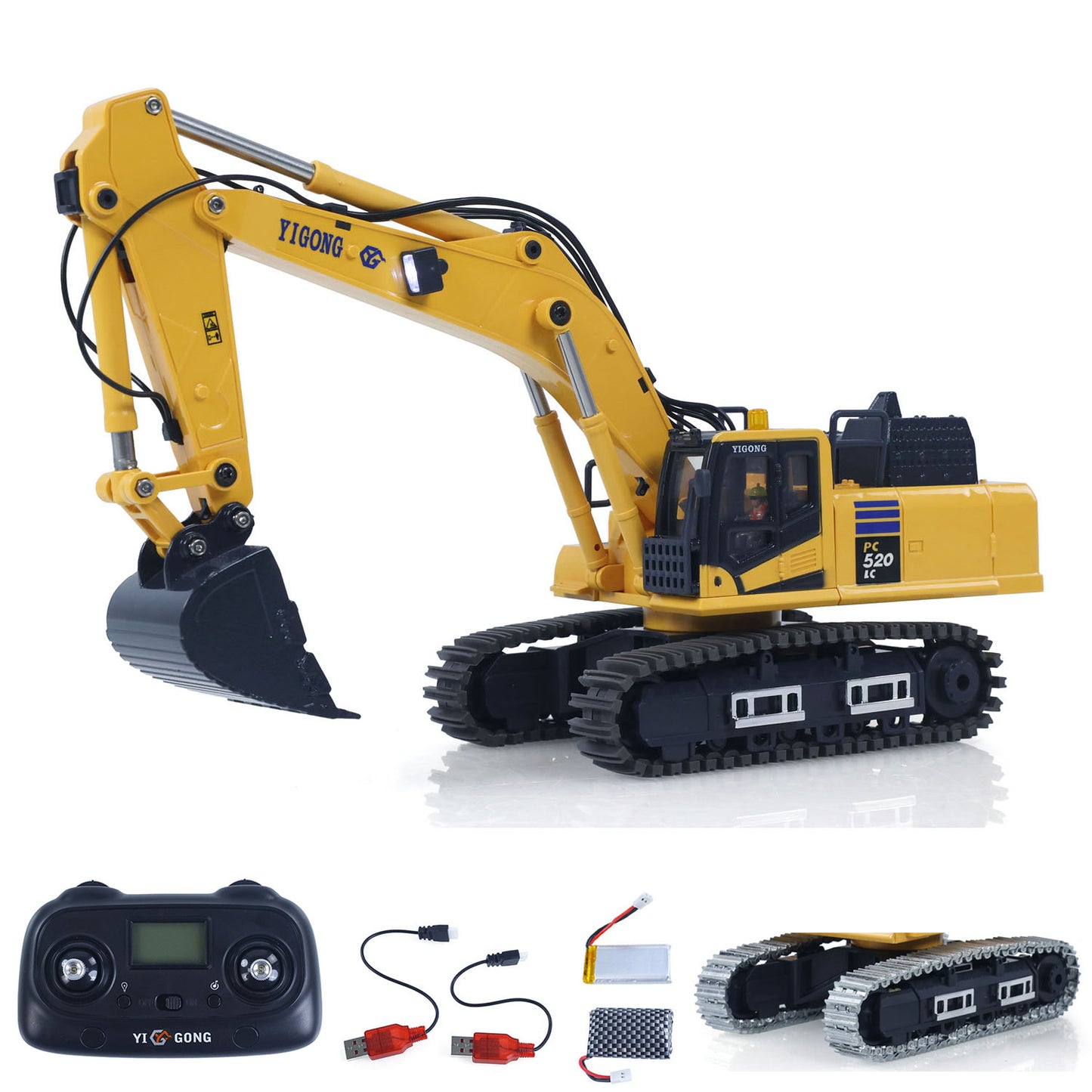 US STOCK 1/50 RC Digger PC520 Electric Lifting Radio Control Excavator Engineering Vehicle Metal Tracks Lights Sound Small Toy Collection