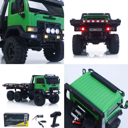 US Stock 1/18 Remote Control Flatbed Truck 6*6 Electric RC Off Road Vehicle Model Metal Chassis Gear Light System Flysky Radio No Sounds