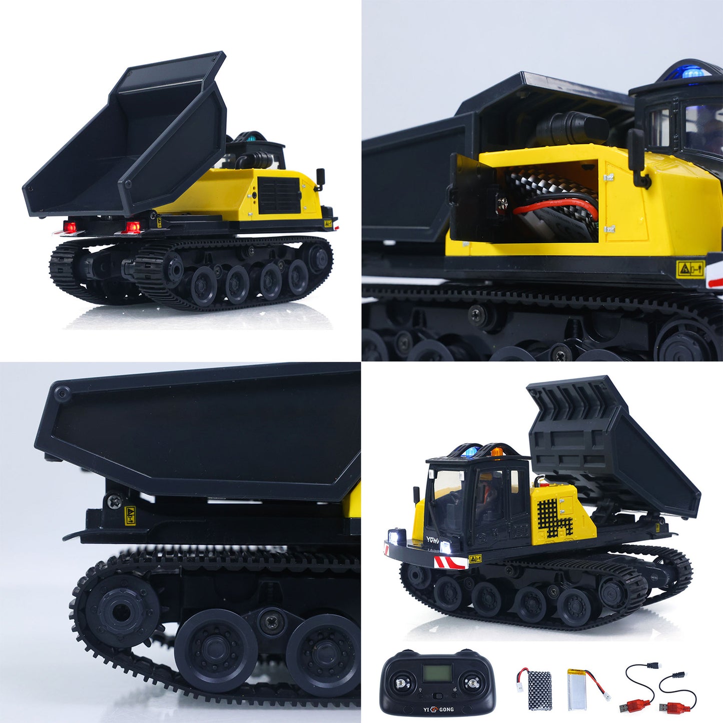 US STOCK 1/50 T14R Panther RTR Electric RC Crawler Dump Truck Construction Vehicle Tracked Tipper Finished Model Toys Lights Sounds Unit