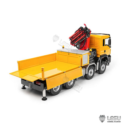 LESU Metal 1/14 RC Hydraulic Crane Truck 8X8 3Speed Remote Control Lorry Model 7CH Valve 6 Outriggers Light Sound Axle Diff Lock