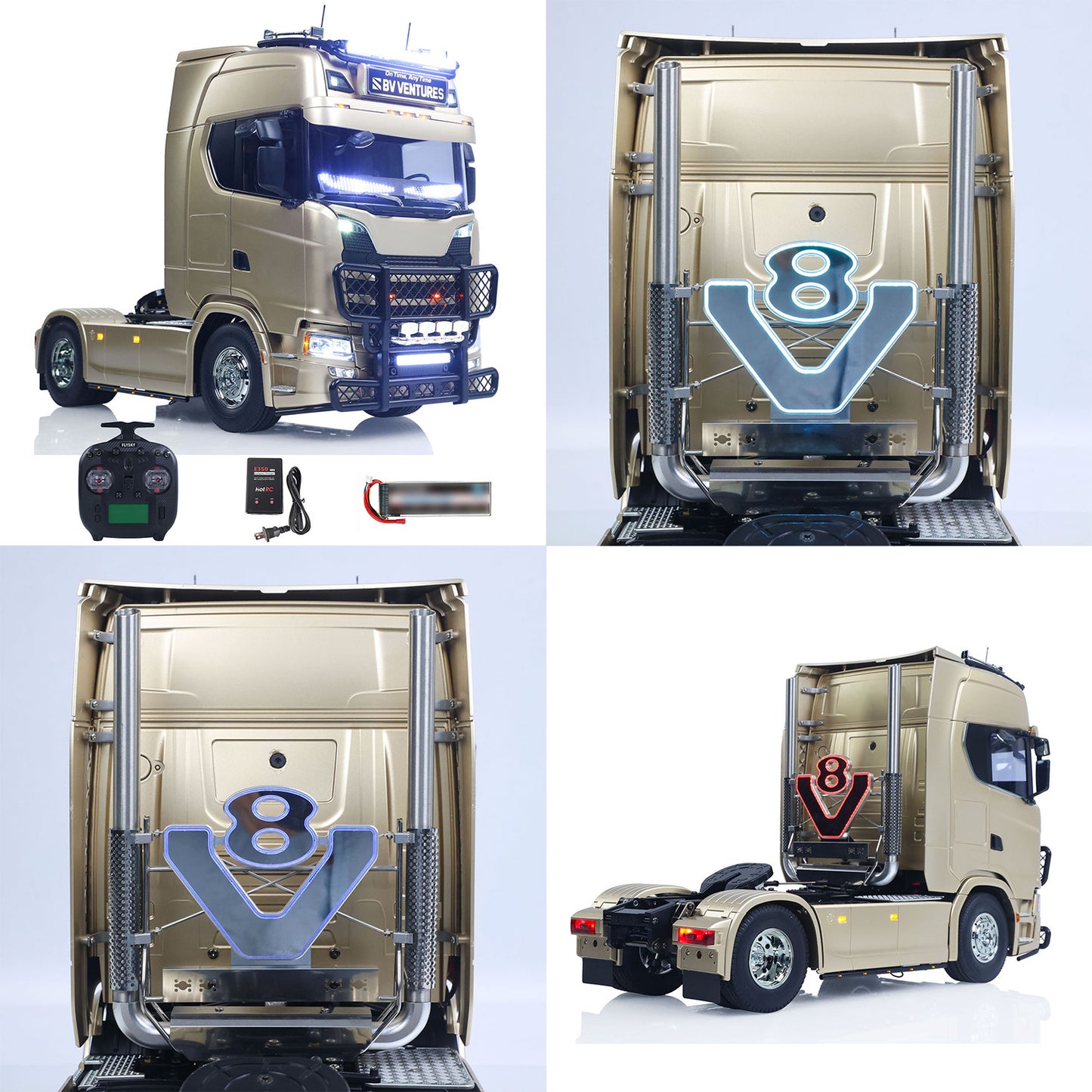 TOUCAN 1/14 Remote Control Tractor Truck 4X2 TAMIYA Chassis 56379 3Speed Gearbox Flowing Water Light Smoke Unit ST8 Radio RTR Demon Eye Electric Windshield Wiper