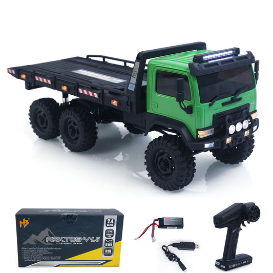 US Stock 1/18 Remote Control Flatbed Truck 6*6 Electric RC Off Road Vehicle Model Metal Chassis Gear Light System Flysky Radio No Sounds