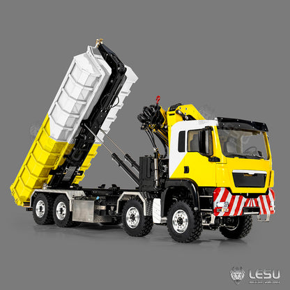 LESU 1/14 Metal RC Hydraulic Hook Lift Dumper Z0124/Z0125 8x8 Crane Dump Truck Model with 3 Speed Transmission LED Lights Sound System