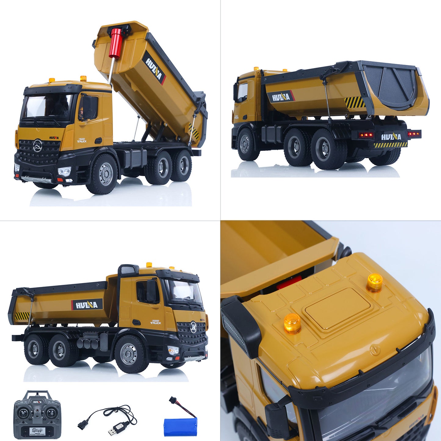 ONLY ONE US STOCK HUINA 1/14 Electric RC Dump Truck 573 Remote Control Tipper Model Vehicle Flowing Water Light Sound Effect 2.4G Radio Battery