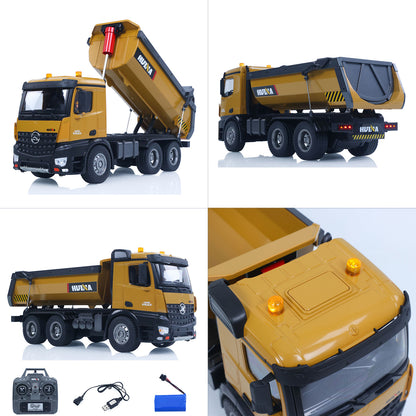 ONLY ONE US STOCK HUINA 1/14 Electric RC Dump Truck 573 Remote Control Tipper Model Vehicle Flowing Water Light Sound Effect 2.4G Radio Battery