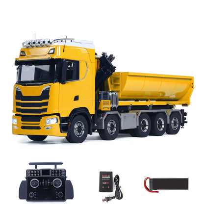 1/14 Remote Control Hydraulic Crane Dumper 10*10 RC Roll On Off Tipper 770S 3Speed U-Shaped Rear Axle Steering Differential Locks Metal Valves