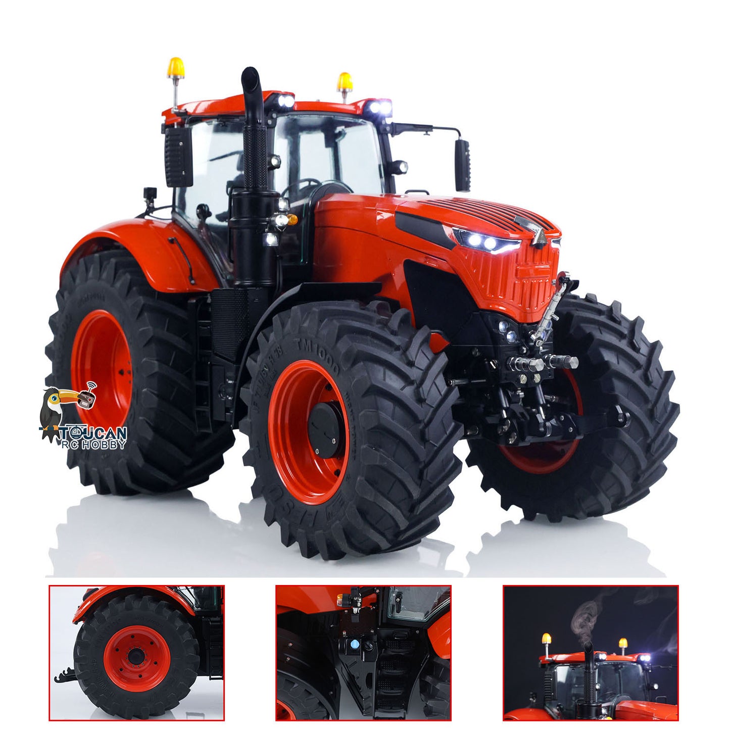 LESU 4x4 Metal 1/14 RC Hydraulic Tractor Car AOUE 1050 Radio Controlled Farm Truck Light Smoking Simulation Sound Differential