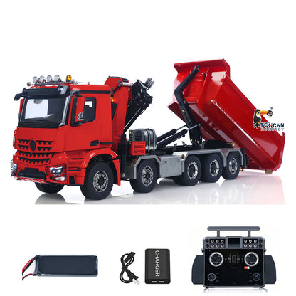 TOUCAN 1/14 10x10 Remote Control Hydraulic Crane Dump Truck RC Full Dumper Rear Axle Lifting HobbyWing Brushed Motor 9CH Steel Valve