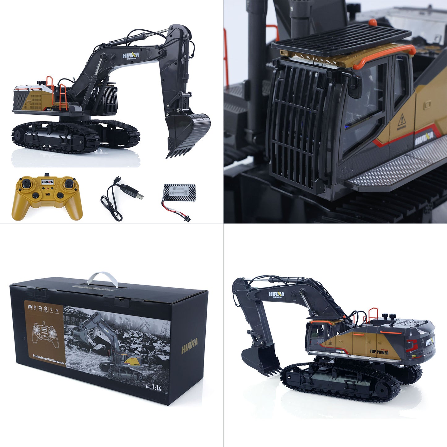 US STOCK HUINA Toy 1/14 592 RC Tracked Excavator Car Model Gift 2.4G Radio Light Sound