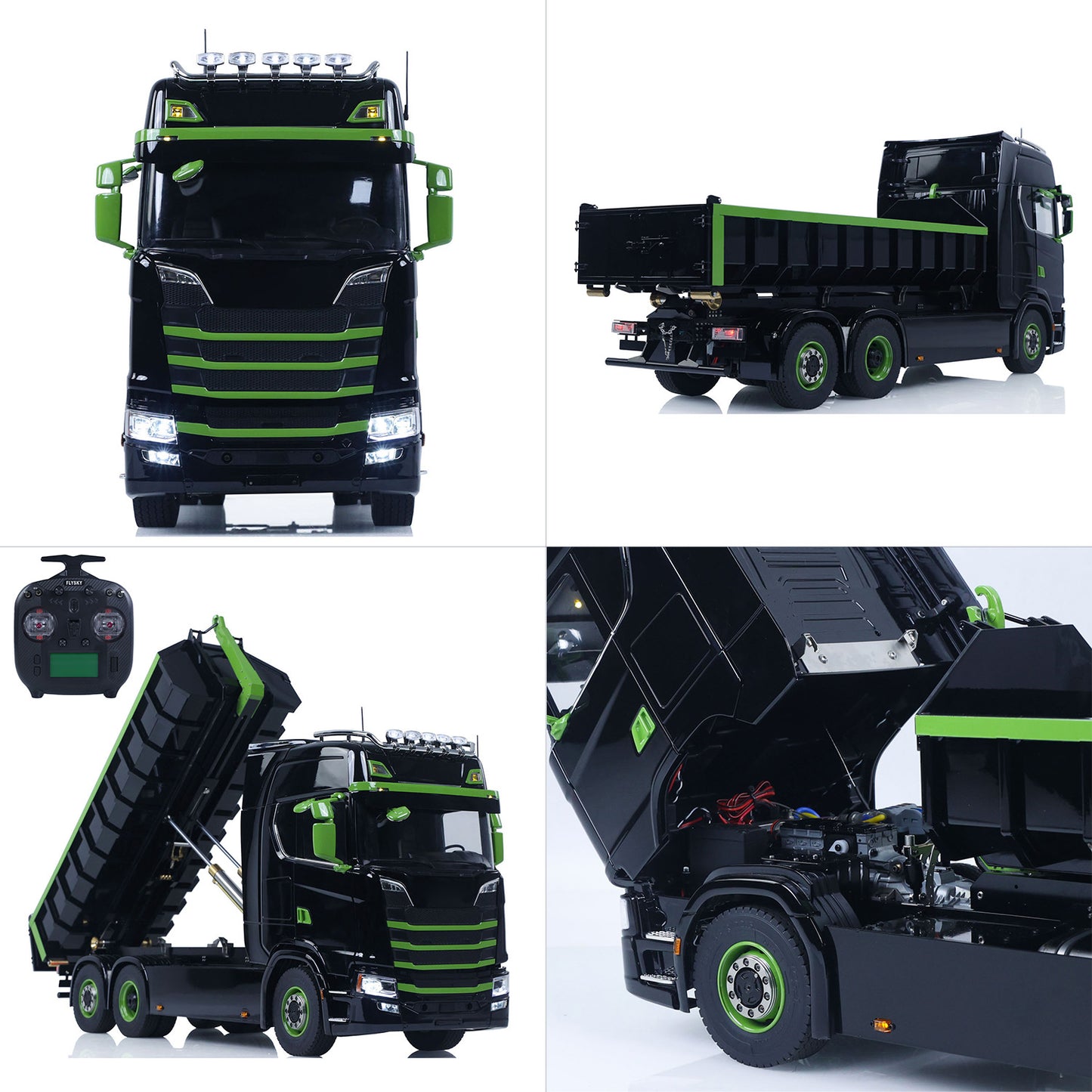 Fast Shipping Metal 6x6 1/14 Hydraulic RC Roll Off Dumper Truck Rear Axle Lifting Steering Car