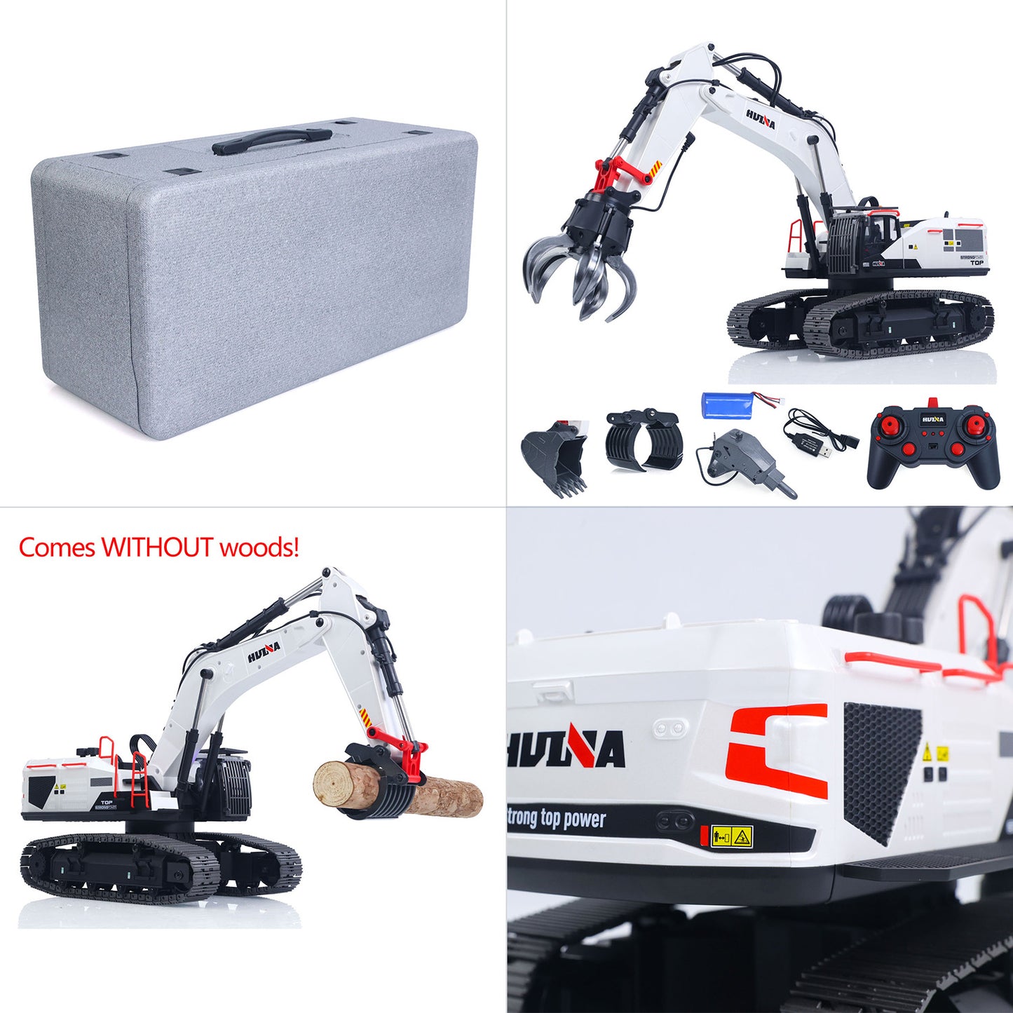 US STOCK 1/14 HUINA RC Metal Excavator Model Toys 1594 Radio Control Digger Light Sound Battery