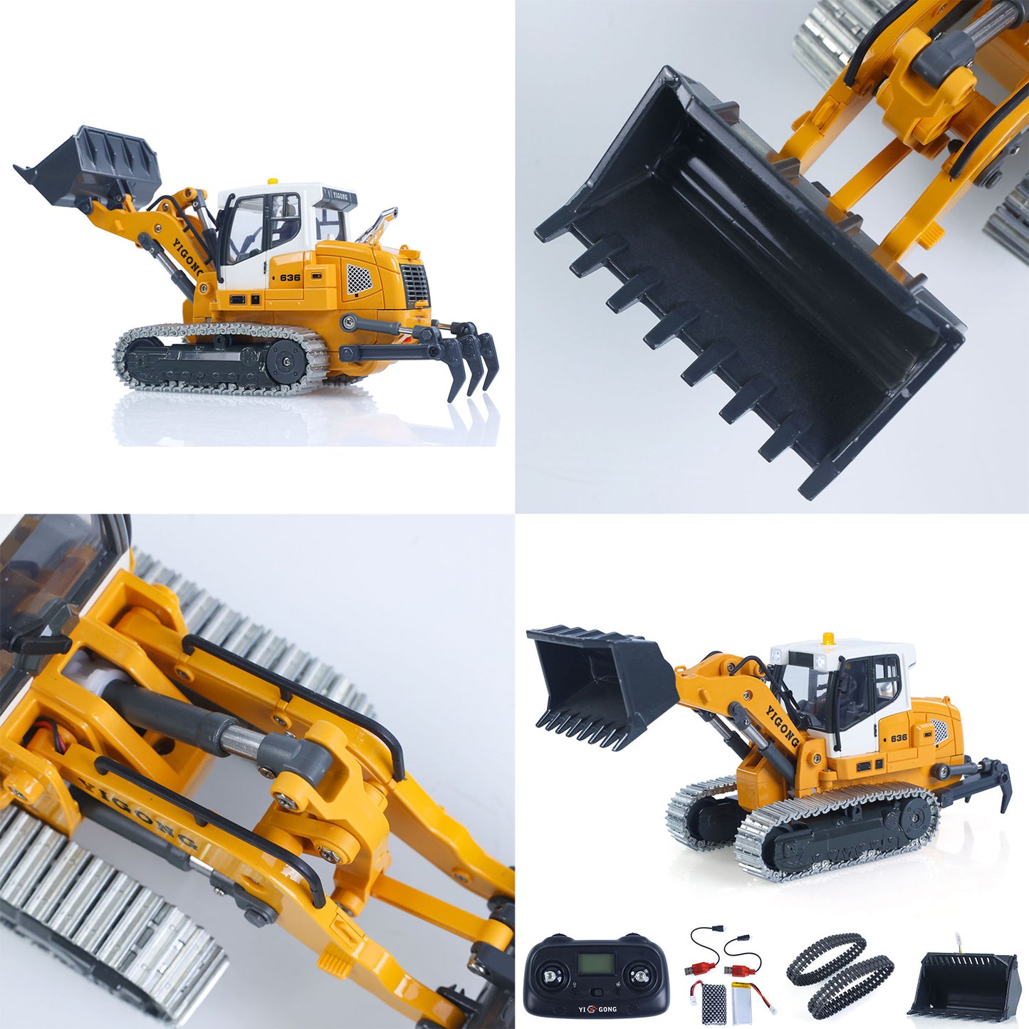 US STOCK 1:50 RC Electric Lifting Tracked Loader LR636 2.4G Construction Vehicle Metal Bucket Tracks Ripper RTR Model Light Sound Battery