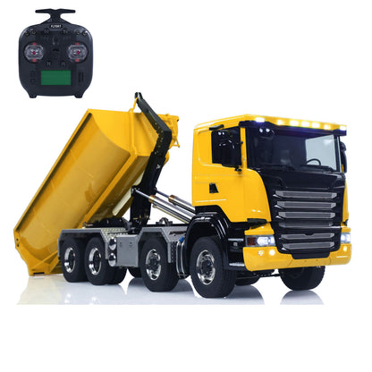 1/14 8*8 RC Hydraulic Dumper Radio Controlled Roll On Off Tipper SC 770S RC Lorry Vehicle Metal Drive Shafts Center Differential FlySky ST8 Radio