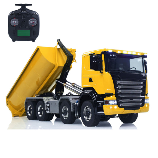 1/14 8*8 RC Hydraulic Dumper Radio Controlled Roll On Off Tipper SC 770S RC Lorry Vehicle Metal Drive Shafts Center Differential FlySky ST8 Radio