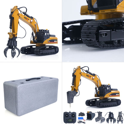 US STOCK HUINA New Upgrade 580 1/14 Metal Excavator Model Engineering Vehicle Electric Ball Grabber 360 Rotating Shear Claw Sound Lights