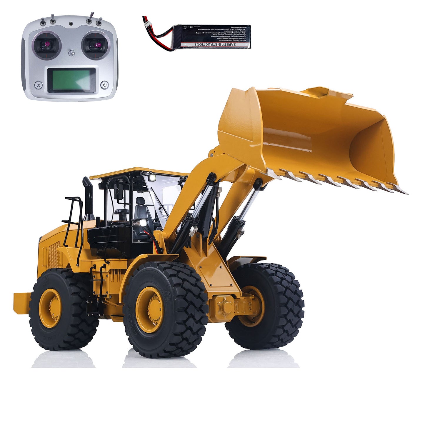 23KG DIM 5CH C950 1/12 Metal Remote Control Wheeled Hydraulic Loader Reduction Axle Flysky Radio Battery Charger Light System