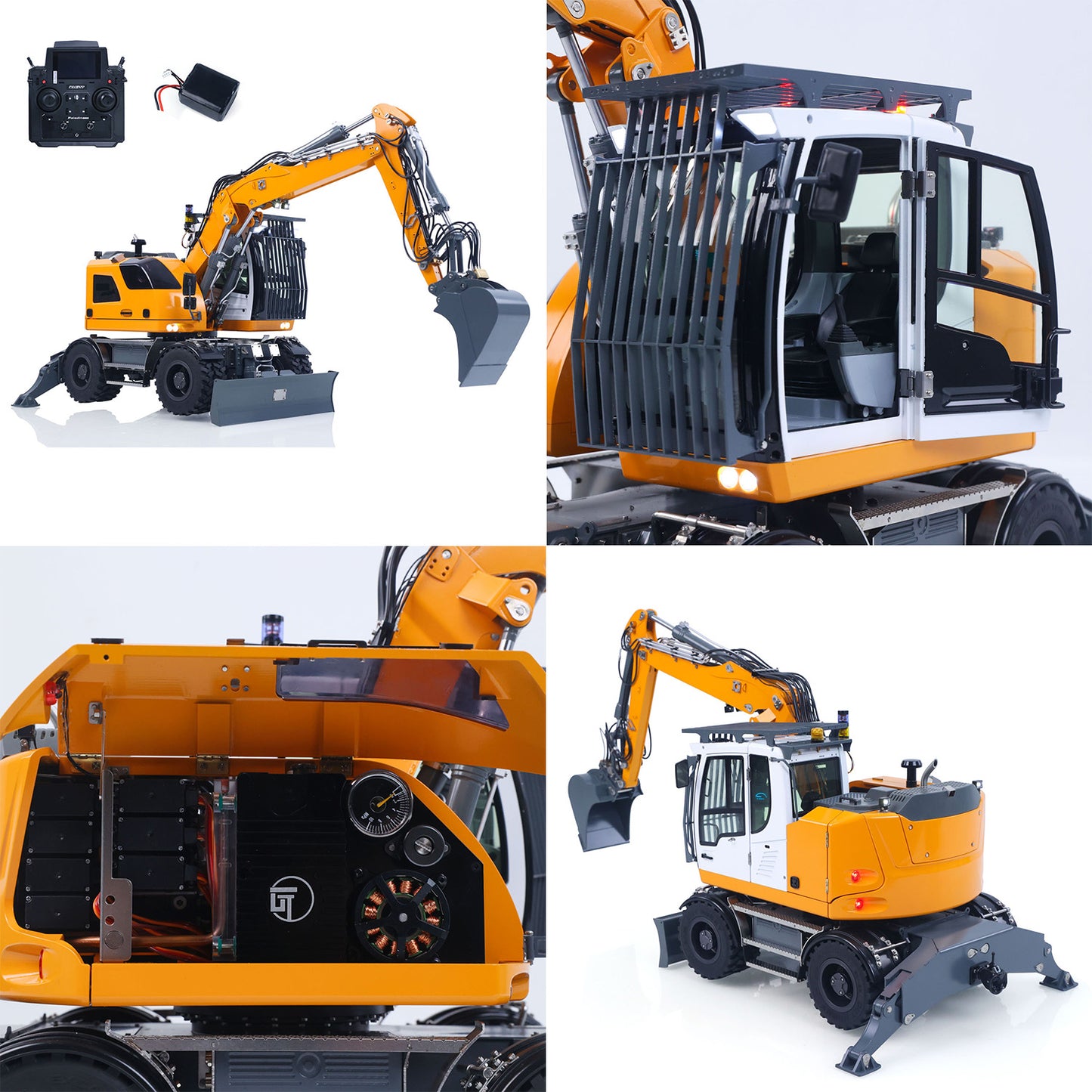 LR914 PRO MAX Metal 4WD 1/14 RC Hydraulic Wheeled Excavator 11-ways Valve Ready to Run Radio Controlled Digger PL18EV Lite Battery Light Sound System