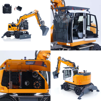 LR914 PRO MAX Metal 4WD 1/14 RC Hydraulic Wheeled Excavator 11-ways Valve Ready to Run Radio Controlled Digger PL18EV Lite Battery Light Sound System