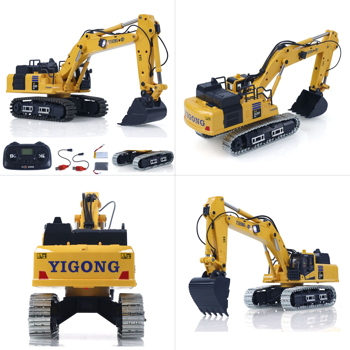 Second Hand CA Stock 1/50 RC Digger PC520 Electric Lifting Radio Control Excavator Engineering Vehicle Metal Tracks Lights Sound Small Toy Collection