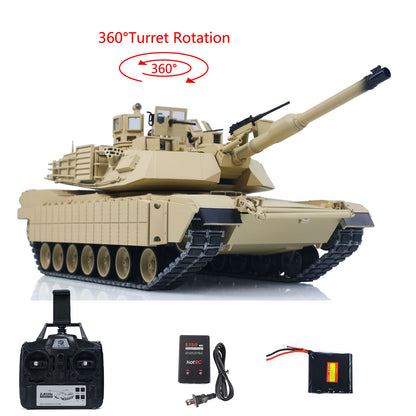 TOUCAN 1/16 Metal RC Tank M1A2 Abrams IR Dual Current Driving Gearbox Barrel Recoil Elevation 360 Turret Rotation Smoke RTR FPV Camera Charger