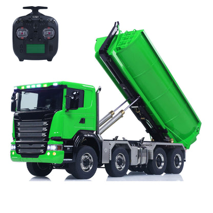 1/14 8*8 RC Hydraulic Dumper Radio Controlled Roll On Off Tipper SC 770S RC Lorry Vehicle Metal Drive Shafts Center Differential FlySky ST8 Radio