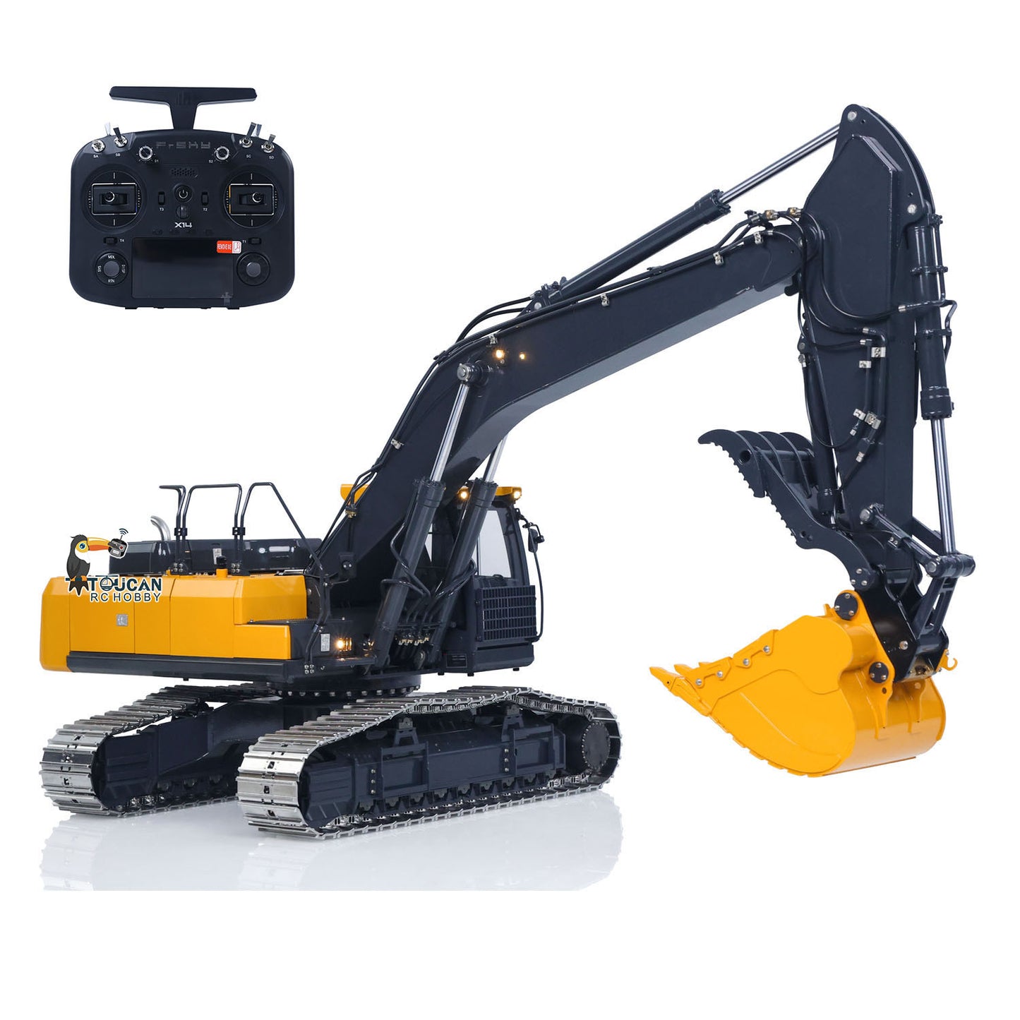 Super Frog 3 Pumps E400 Pro 6CH Valve Thumb Type 1/14 RC Hydraulic Excavator Metal Digger Frsky X14 Radio Sound