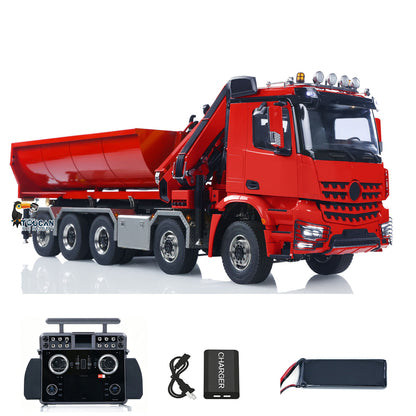 TOUCAN 1/14 10x10 Remote Control Hydraulic Crane Dump Truck RC Full Dumper Rear Axle Lifting HobbyWing Brushed Motor 9CH Steel Valve