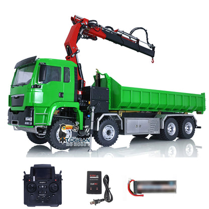 LESU 1/14 8x8 RC Roll on/off Hydraulic Truck Crane Dumper Tipper with Flysky PL18EV Remote Controller Sound Light System