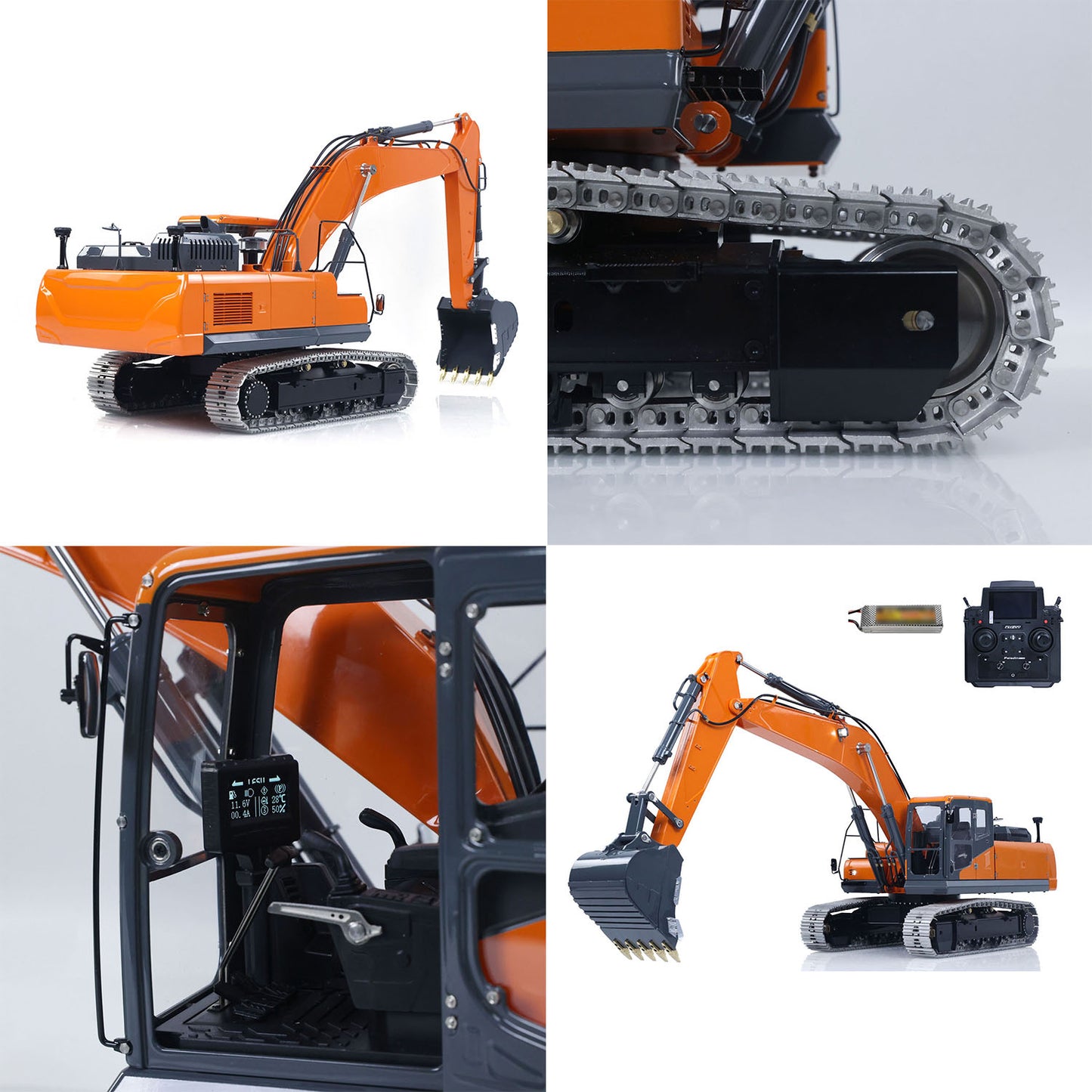 Metal LESU 1/14 Remote Control Digger Aoue DX350LC RC Hydraulic Excavator Model 3CH Valve 4MPA Pump Flysky ST8 PL18EV Lite Battery Lights