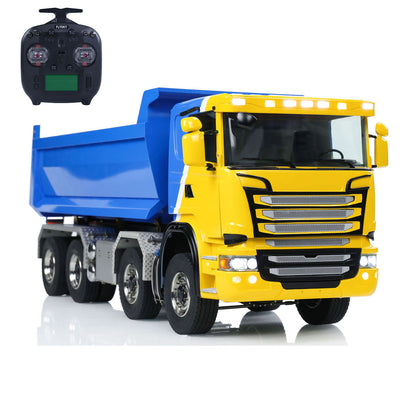 Metal 1/14 Hydraulic RC Dump Truck 8x8 Full Tipper Differential Lock Axles 3Speed Gearbox Wheel Hub Reduction Flysky Radio Construction Vehicle