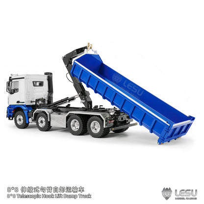 LESU Z0096/Z0088 1/14 RC Hydraulic Roll Off Dump Truck 8x8 Metal Chassis Tipper Model 3 Speed Gearbox Differential Lock Light Sound