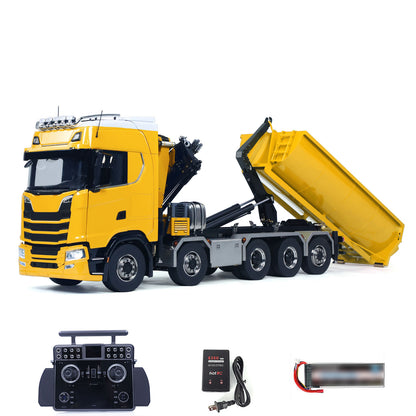 1/14 Remote Control Hydraulic Crane Dumper 10*10 RC Roll On Off Tipper 770S 3Speed U-Shaped Rear Axle Steering Differential Locks Metal Valves