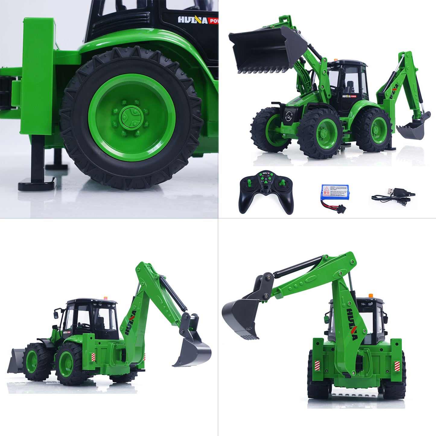 US STOCK HUINA 1/14 1579 Remote Control Backhoe Excavator 2.4G 9CH RC Loader Model Toys