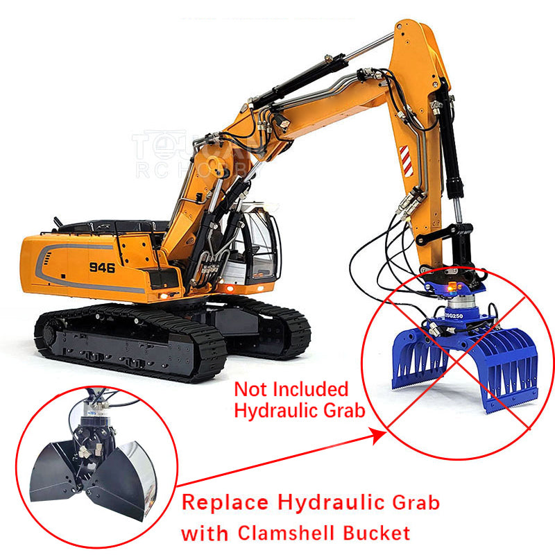 MTM 1/14 946-3 RC 3 Arms Painted Assembled Metal Hydraulic ARTR Tracked Excavator Digger With Ripper Grab Clamshell Bucket