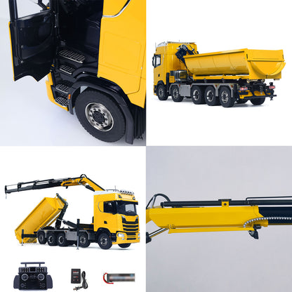 1/14 Remote Control Hydraulic Crane Dumper 10*10 RC Roll On Off Tipper 770S 3Speed U-Shaped Rear Axle Steering Differential Locks Metal Valves