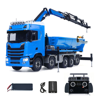 1/14 Remote Control Hydraulic Crane Dumper 10*10 RC Roll On Off Tipper 770S 3Speed U-Shaped Rear Axle Steering Differential Locks Metal Valves