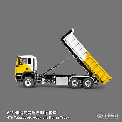 LESU Z0094 Metal 1/14 6x6 Remote Control Hydraulic Dump Truck Telescopic Hook Lift Heavy Duty Engineering Vehicle Light Sound