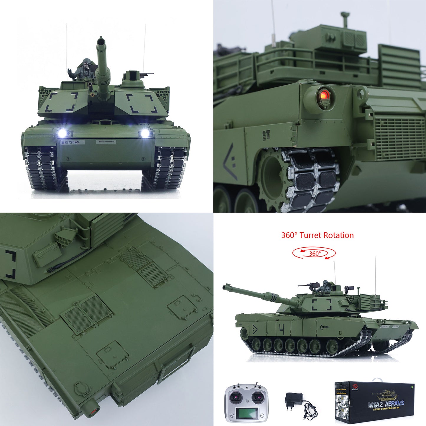 1/16 TOUCAN Remote Control Battle Tank 3918 Abrams M1A2 Metal Gearbox 360 Rotation Barrel Recoil Elevation Laser Aiming Light