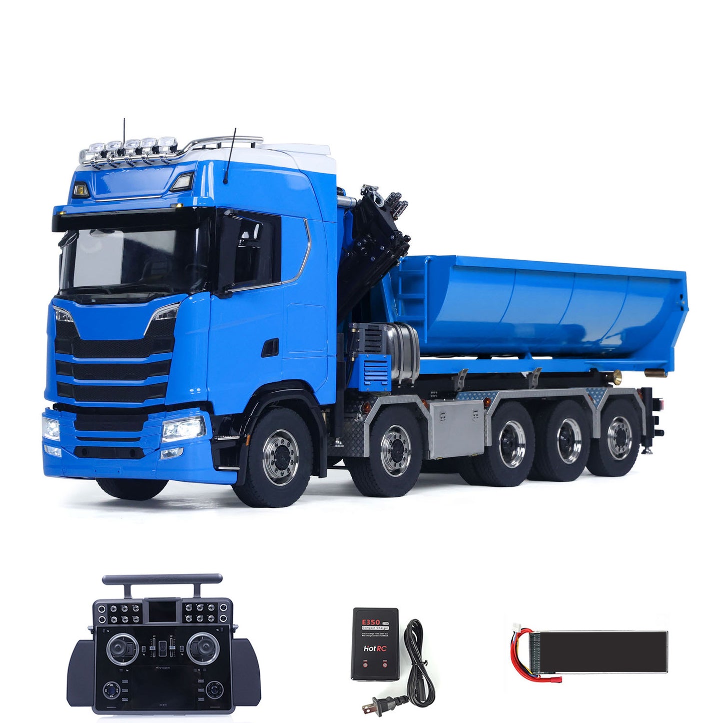 1/14 Remote Control Hydraulic Crane Dumper 10*10 RC Roll On Off Tipper 770S 3Speed U-Shaped Rear Axle Steering Differential Locks Metal Valves