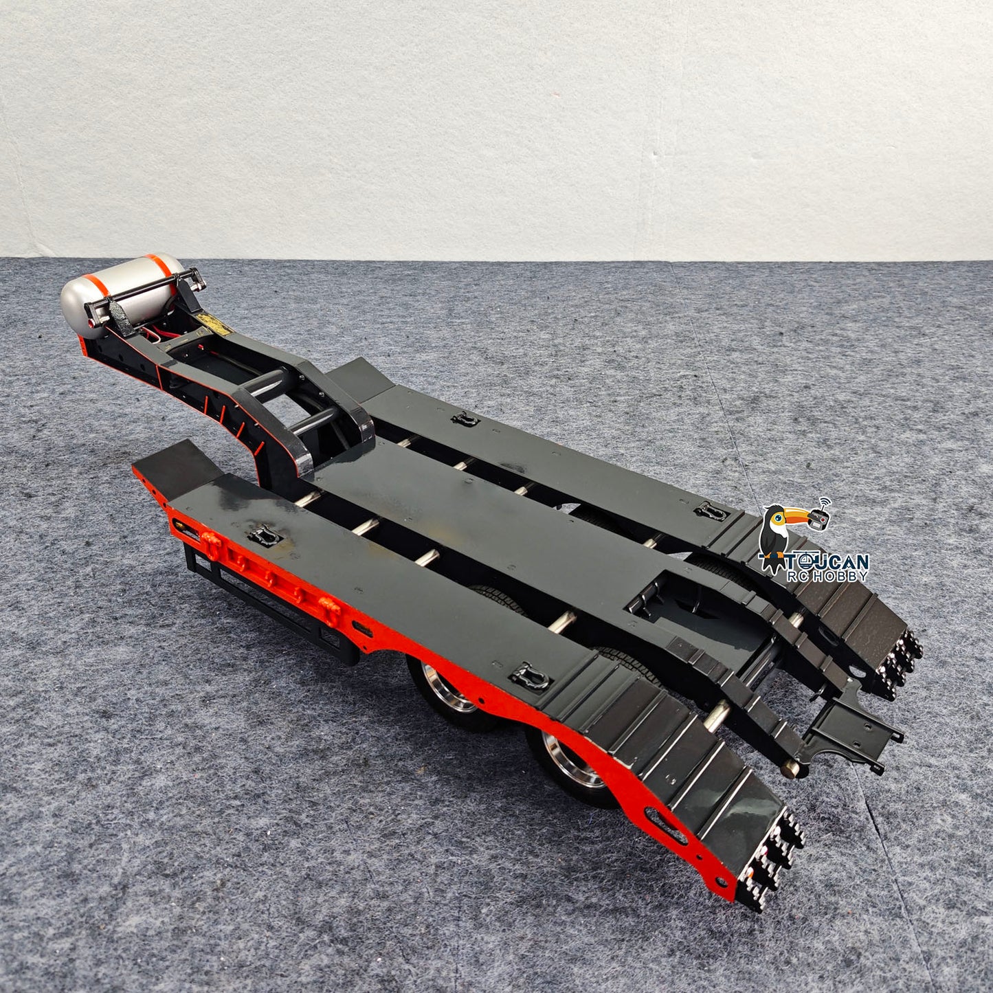 TOUCAN 1/14 Metal 2 Axle Flatbed Trailer Manual Width Adjustable 18-23cm with Lights Stainless Steel Wheels for RC Tractor Truck Model