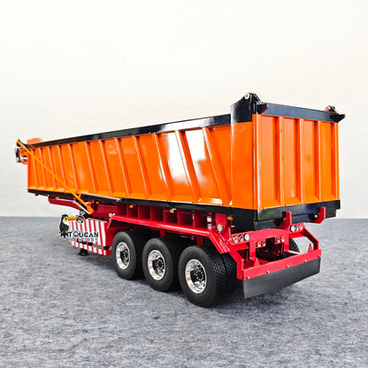 TOUCAN 1/14 Metal RC Hydraulic Dump Semi Trailer 3 Axle with Center Lift System Electric Support Legs Tarp Lights for Tractor Truck